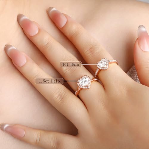 SILVERNANA 1.5ct Heart Cut Moissanite Engagement Ring for Women Rose Gold Plated Sterling Silver Twisted Vine Heart Halo Promise Ring Size 9.5 — view 5
