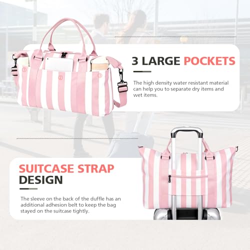 Image of TOPBAG Travel Duffle Bag, Waterproof Weekender Carry On Tote Bags for Women, Sport Gym Bag for Men, Hospital Bag for Labor and Delivery, Overnight Luggage Bag with Trolley Sleeve Coral Pink