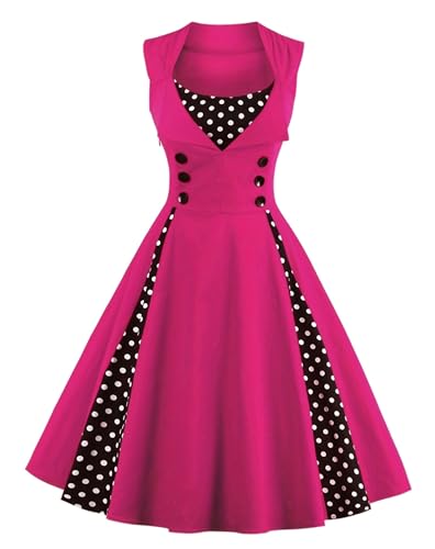 Robe vintage à pois rétro femme trapèze motif floral années 1950 double boutonnage