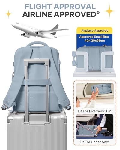 Image of coofay Large Travel Backpack For Women Men Airline Approved Carry On Backpack Flight Approved Waterproof Sports Luggage Backpack Casual Daypack Hiking Backpack Grey Blue