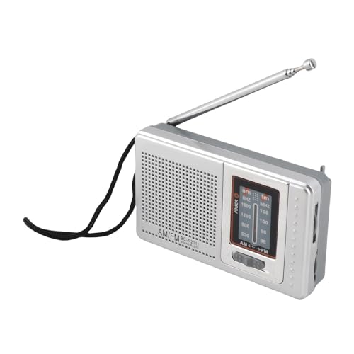 Radio de Bolsillo Am FM con Altavoz de bajo Incorporado para Viajes Al Aire Libre-Radio Portátil Planta Gris Plateado con Chips Avanzados y Duración la Batería Larga