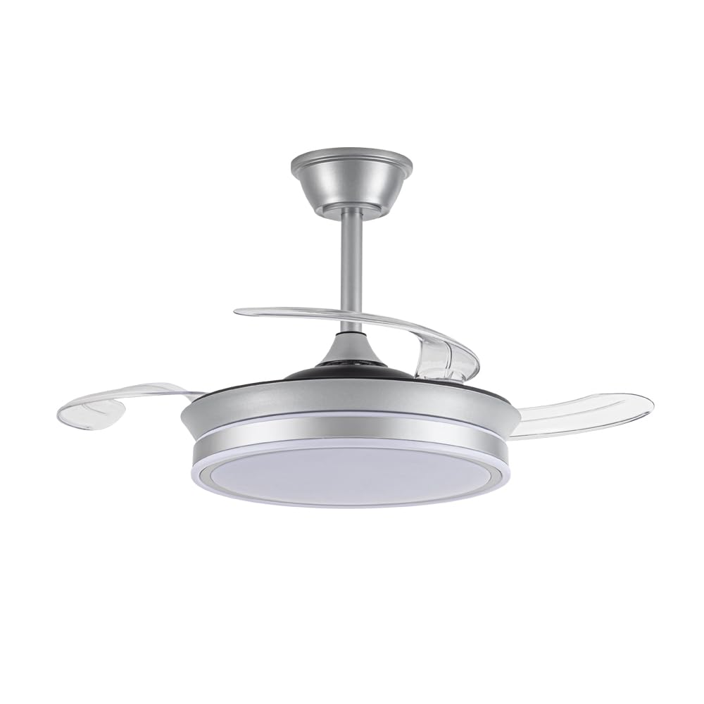 wonderlamp - Ventilador de techo Smart con APP y mando a Distancia, Ventilador de techo con aspas retráctil, Miso Mini Evo Plata 46W, Memoria de encendido, 3 CCT, Intensidad Regulable, Silencioso