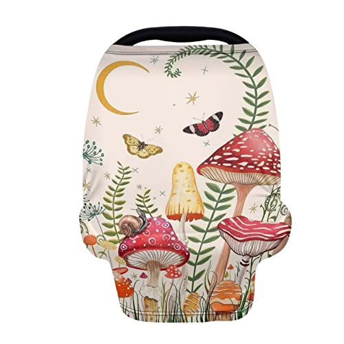 Image of ZFRXIGN Butterfly Mushroom Baby Car Seat Covers for Boys Girls Gifts Nursing Cover, Shopping Cart, High Chair, and Breastfeeding Cover Soft, Stretchy Scarf Moon