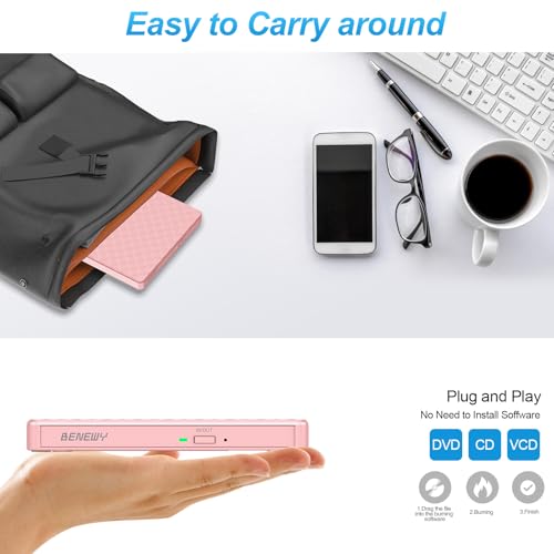 Image of External CD /DVD Drive for Laptop, CD Burner /CD Reader /DVD Player for Laptop | External Disc Drive /CD Rom External Drive for Laptop Desktop PC Windows 11 /10 /8.1 /7 MacBook Mac Linux OS Apple Pink