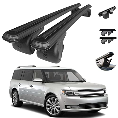 Roof Rack Cross Bars Lockable Luggage Carrier | Compatible with Ford Flex 2009-2019 | Aluminum Black Cargo Carrier Rooftop Luggage Bars 2 PCS