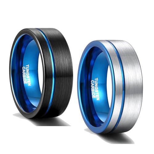 Bague tungstène homme brossé élégante - Alliance mariage luxe noir - 7