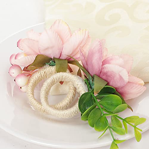 Conjunto de 6 anéis de guardanapo, porta-guardanapos de flores artificiais para guardanapos de papel