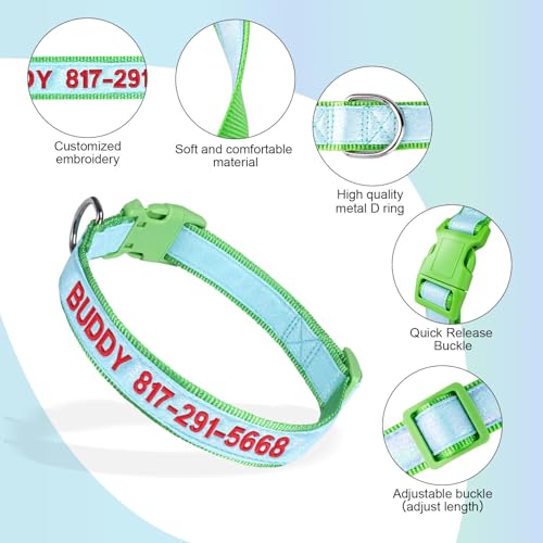 Personalisiertes Hundehalsband, reflektierendes Nylon-Halsband mit individuell bedrucktem Namensschild, verstellbare Größen für kleine, mittelgroße und große Hunde (Grow in the Dark)