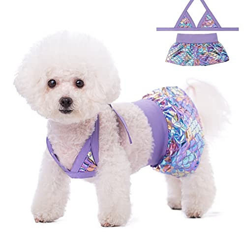 Image of Dog Bikini Swimsuit Summer Puppy Bathing Dress Beach Clothes Cat Costume for Puppy Dog Cat (XS, Purple)
