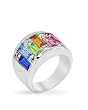 Kate Bissett Genuine Rhodium Plated Ring Light Multi-Color Alternated Princess...