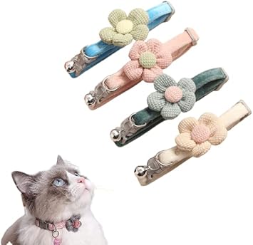 Amazon 猫 首輪 ネコ 猫用 首輪 子犬 可愛い花付き 鈴付き セーフティバックル 可愛い 調整可能 軽量 ペット首輪 布 シンプル 4色4個セット N C 首輪 通販