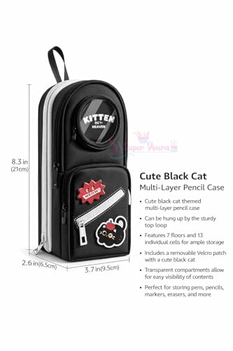Image of Invite Cute Backpack Style Pencil Case with Visible Display Window, Multi-Layer Large Capacity Stationery Organizer for Kids & Students (False Raven-Green Pouch)