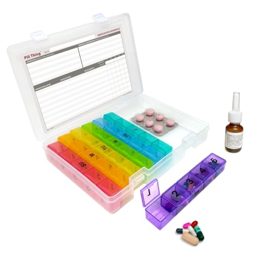 Image of 5 Times a Day Weekly Pill Box Organizer Case, Secure 7 Day Pillbox with Medication Schedule (5 Time-a-Day)