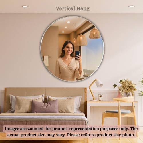 Image of 24x24 Inch Frameless Round Mirror for Wall /Beveled Glass with Smooth Edges /Mirror for Bathroom /Bedroom /Living Room /Entryway /Dressing Room /Unframed Decorative Mirror | BM2424A8