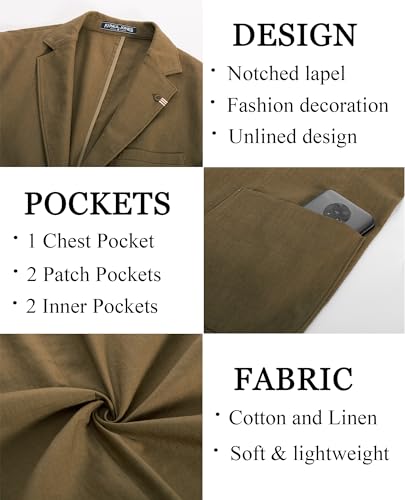 Image of PJ PAUL JONES Mens Casual Blazer Lightweight Linen Sport Coat 2 Button Unlined Suit Jackets
