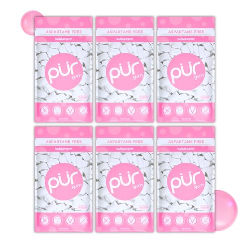 Image of PUR Gum | Aspartame Free Chewing Gum | 100% Xylitol | Natural Bubblegum Flavored Gum, 55 Pieces (Pack of 6)