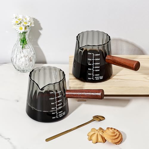 Vaso Medidor de Vidrio 350 ml con Asa de Madera Gris miniatura 4