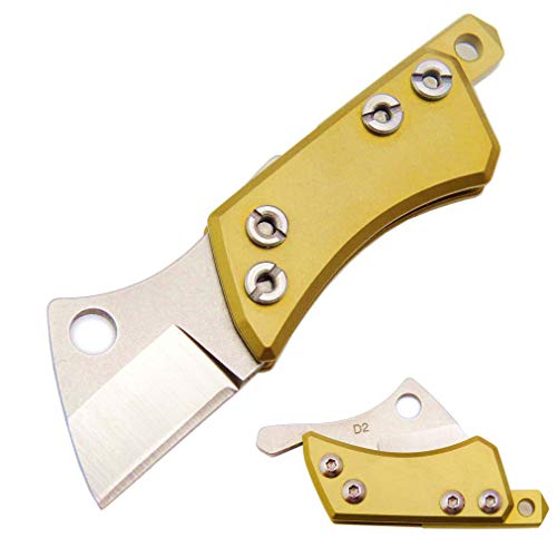 Ccanku C22 Folding Knife D2 Blade Knife TC4 Titanium Handle Camping Outdoor EDC Tool Knives(Gold-J)