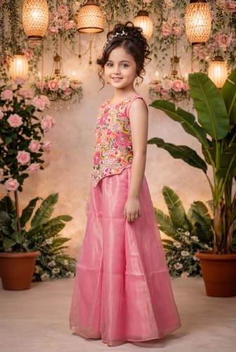 Image of Girls Art Silk Embroidered Kurta & Sharara Set | Festive & Wedding Traditional Outfit | Ethnic Wear for Kids | Stylish Sharara Suit Set