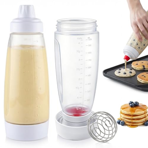 UZOU 2-Pack Pancake Batter Dispenser & Mixer Bottle with Whisk Ball