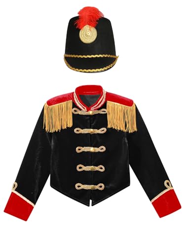 Kids Girls Circus Ringmaster Fringe Epaulet Jacket Drummer Uniform Long Sleeve Coat and Hat Set3