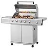 Tarrington House Barbecue a Gas con 4+1+1 Bruciatori Glenwood, Acciaio Inox, Coperchio con Termometro, Piastra, Accensione Elettrica, Argento