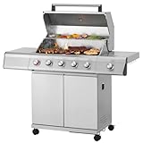 Tarrington House Barbecue a Gas con 4+1+1 Bruciatori Glenwood, Acciaio Inox, Coperchio con Termometro, Piastra, Accensione Elettrica, Argento