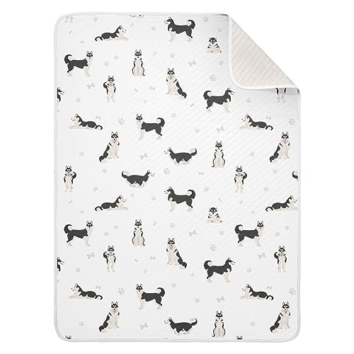 Image of Swaddle Blanket for Cute Dogs Siberian Husky Baby Receiving Blanket Muslin Baby Swaddles Soft Cotton Breathable Nursery Blankets for Unisex Boys and Girls 30x40 Inch