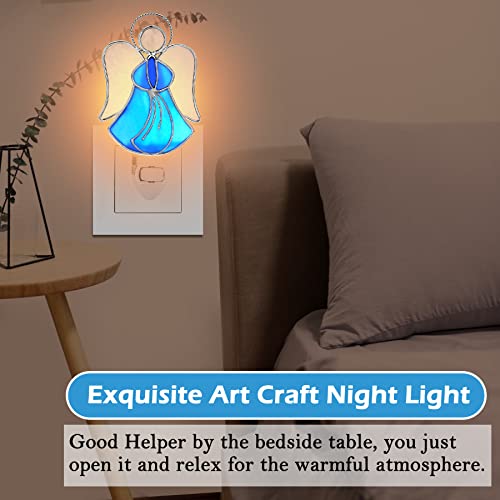 Kundgla Angel Stained Glass Night Light Decorative Wall Plug In Nightlight For Hallway Bedroom Bathroom Kitchen Home Décor, Gift For Birthday Christmas Valentine Holidays - Blue Angel #TOP1