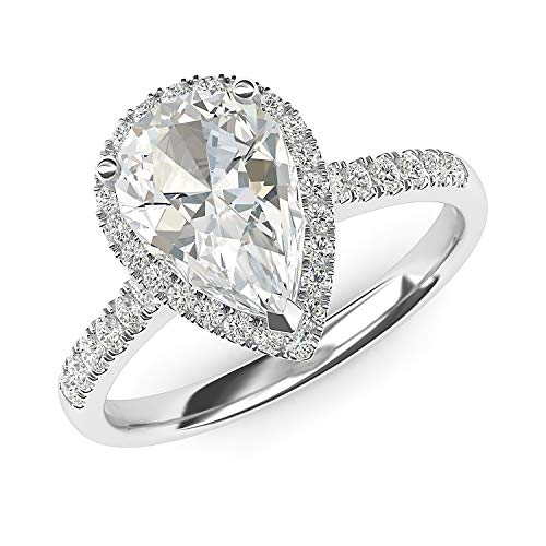 Sterling Silver Simulated Pear-Shaped Diamond Halo Engagement Ring with Side Stones Promise Bridal Ring2