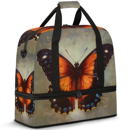 Large Weekender Overnight Bags Animal Beautiful Butterfly Travel Duffel Bag for Women Men Gym Bag With Shoe Compartment Foldie Travel Tote Bag Carry On Personal Item Bag for Travel Gym Sports