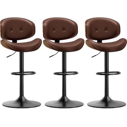 Image of Adjustable Swivel Bar Stools Chair,Counter Height Bar Stools with Back,350 LBS PU Leather Bar Stool for Kitchen Island,Upholstered Pub Stools with Footrest (Brown, Set of 3)