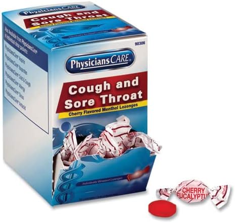 PhysiciansCare Cough and Sore Throat, Cherry Menthol Lozenges, 50 Individually Wrapped per Box