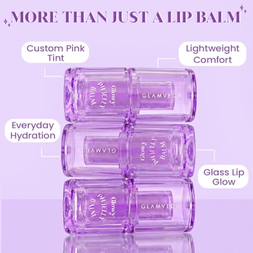 Image of Glamveda Glowy pH Jelly lip Balm 4g | pH Adapting Lip Balm with Custom Pink Tint | Hydrating Jelly Gloss Balm | Shimmer Lip Glow | Non-Sticky Lip Care