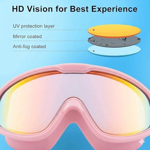 Image of Swimming Goggles for Men Women - Anti Fog UV Protection Leak Proof Swim Glasses with Wide Vision Adjustable Strap - Perfect for Pool Training Beach Snorkeling Water Sports (Pink)