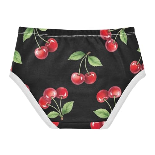 Watercolor Cherries Leaves Black Toddler Girls Underwear 2t Cotton Panties Little Girl Personalized Kids Undies Briefs2