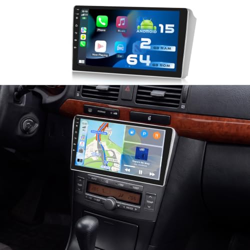 Hikity Autoradio für Toyota Avensis 2003-2009 mit CarPlay Android Auto | 9 Zoll Android 15 2.5D Radio mit Mirror Link und Bluetooth GPS Navi FM/RDS SWC Mikrofon AHD-Rückfahrkamera
