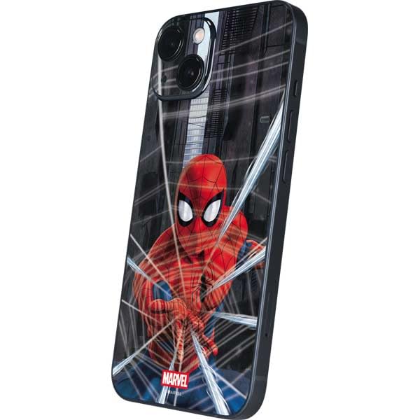 Skinit Decal Phone Skin Compatible with iPhone 14 - Officially Licensed Marvel Spiderman Web Throw Design