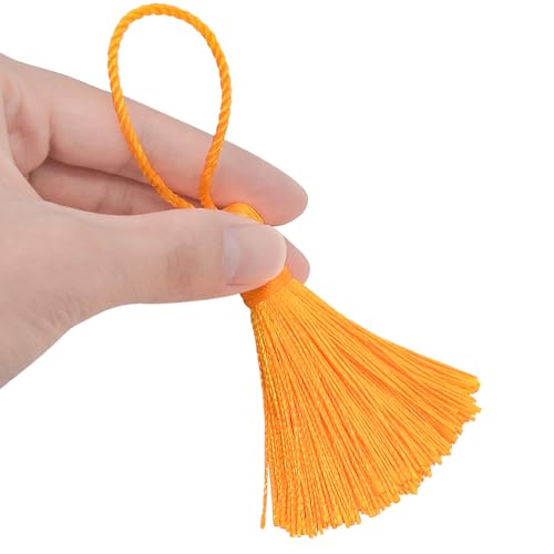 Image of 20Pcs 4.3 Inch Mini Craft Tassels for Earrings, DIY Crafts(Golden Yellow) | Handmade soft terylene, 2-inch cord loop, small Chinese knot-for earrings, bookmarks, tags, souvenirs and DIY crafts.