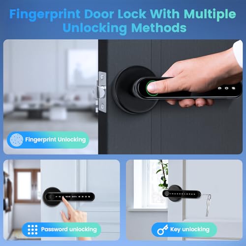 Fingerprint Door Lock, 5 in 1 Smart Door Lock Electronic Smart Door Handle Keyboard Password Bluetooth Lock Digital Auto Lock Biometric Lock with APP IC Cards for Bedroom Office Apartment - Image 3