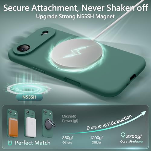 Image of FireNova Magnetic for iPhone Air Case, Compatible with MagSafe, [Integrated Silicone Camera Control Button] [Camera Protection] Microfiber Lining Phone Case for iPhone 17 Air, 6.5 inch, Midnight Green