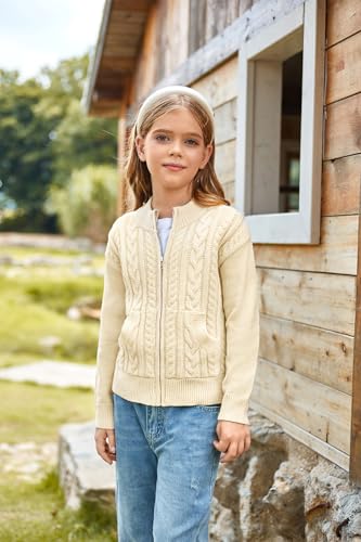 Image of GRACE KARIN Girls Knit Cardigan Sweater Zip Long Sleeve Kids School Uniform Fall Jacket Size 6-14