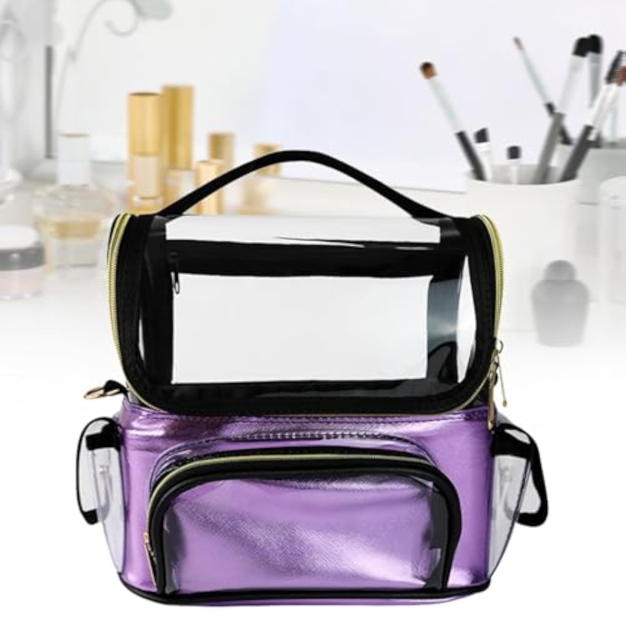 Professional Purple Makeup Brush Case with Handle