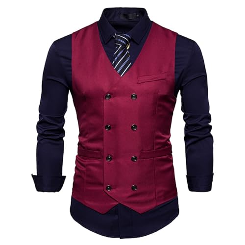 Vekewsap Chaleco de traje para hombre, color negro, corte ajustado, cuello en V, chalecos para bodas, fiestas, informales, informales, moda, negocios, tendencia, para exteriores, chaleco, rojo, M