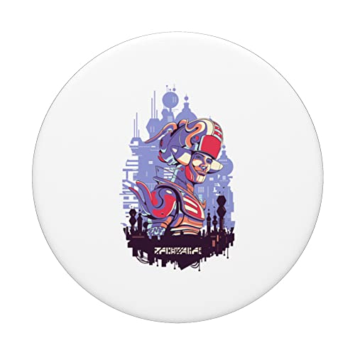 Cool Cyber Cyborg City urban man Cyborg PopSockets Swappable PopGrip, Black - Image 3