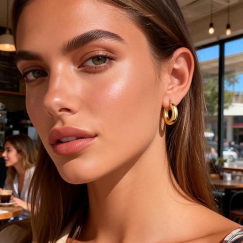 Image of Chunky Hoop Earrings for Women Small Huggie Hoops Earrings Fashion Jewelry