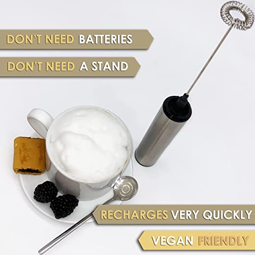 Bright Milk Frother Handheld Rechargeable | Electric Coffee Stirrer | Matcha Mixer | Drink Mixer For Milk, Cappuccino, Lattes, Frappe, Milkshakes, Eggs, Smoothie | Stainless Steel Milk Foamer