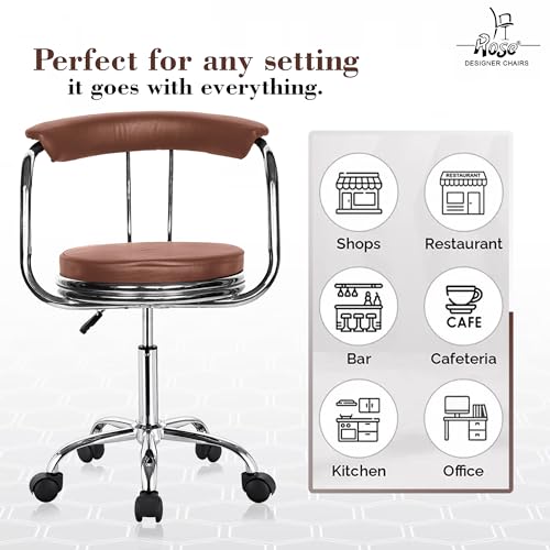 Image of ROSE Kiya Height Adjustable & Revolving Bar Stool /Kitchen Chair Suitable for Kitchen, Cafeteria, Dining, Office,Shops (2, Brown, Barstool Revolving)