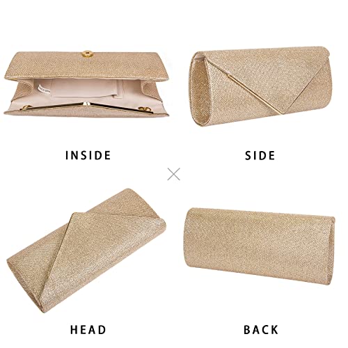 Larcenciel Clutch Purses For Women, Sparkling Envelope Evening Bag With Detachable Chain, Glitter Sequins Metal Formal Handbag Shoulder Crossbody Bag Prom Party Purse Bridal Wedding Bag-Champagne Pink #TOP4