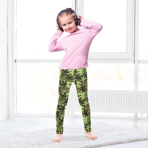 senya Girls Printed Leggings Yoga Pants Leaves in Camouflage Pattern for Kids in 4t to 10 Years, 4T4